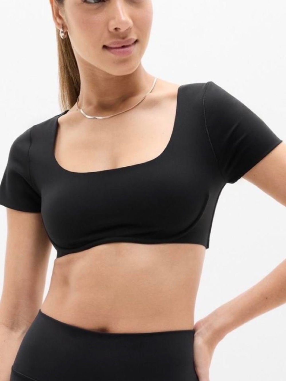 *NWT* Athleta Women’s Black BodyMove Square Neck Crop Tee, Size Large